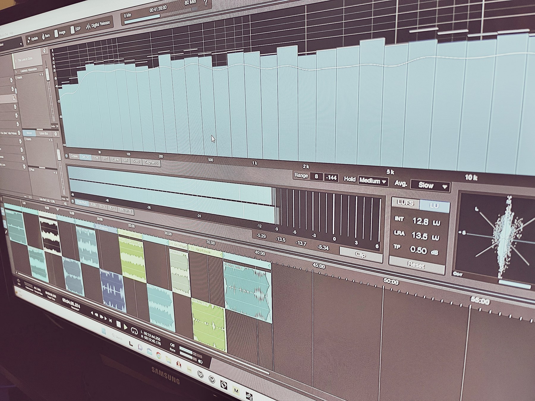 Audio mastering session on screen
